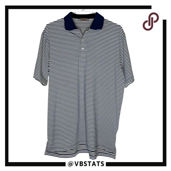 Peter Millar Men's Summer Comfort Striped Golf Polo Shirt Navy White Size Large - Picture 1 of 9